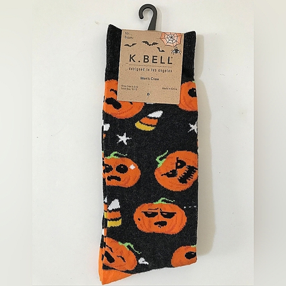 K. Bell Mens Halloween Crew Socks Pumpkins Candy Corn Print Fall Novelty K.Bell